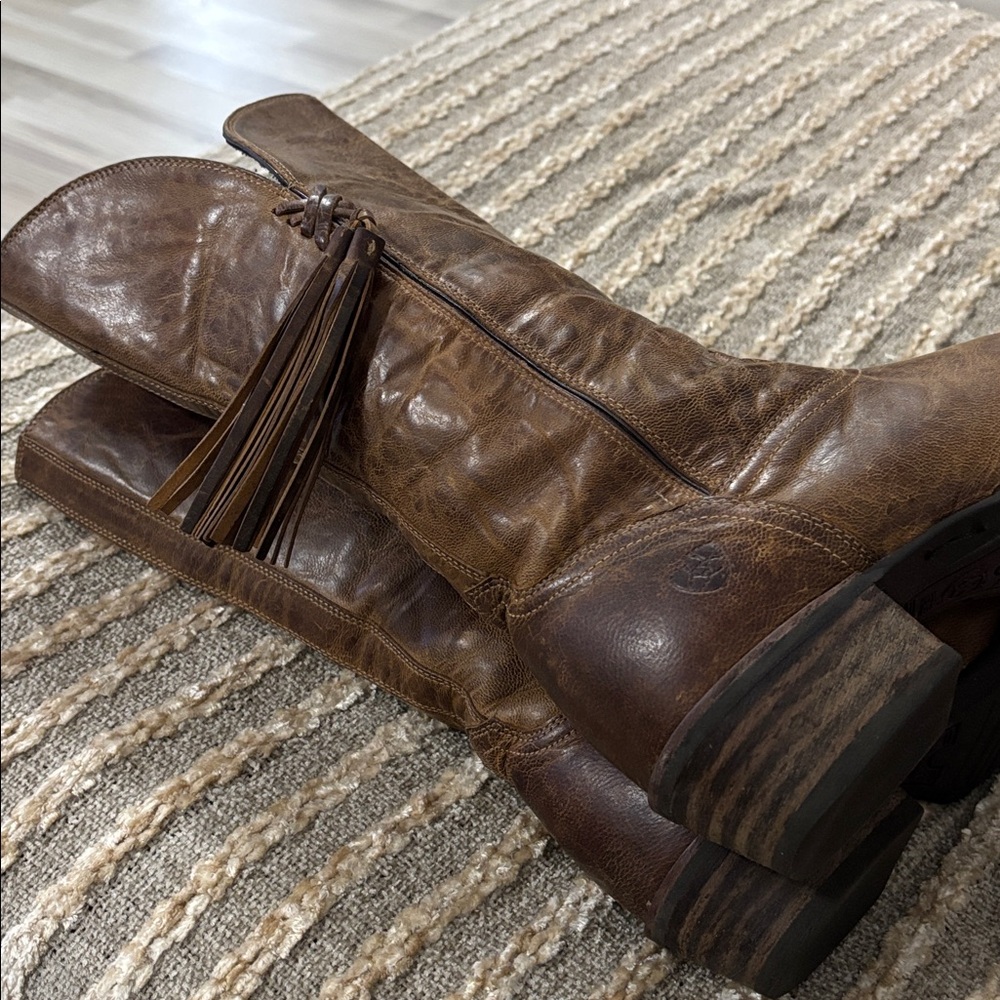 Ariat Women Brown Zipper Tassel Cowboy Leather Western Boots Size 8 - Picture 4 of 16